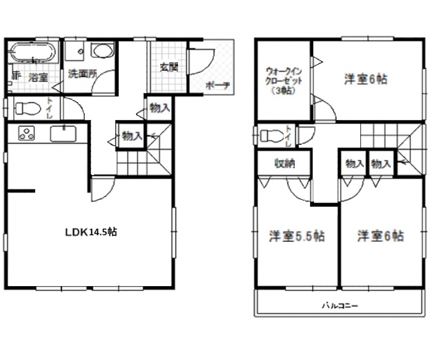 木更津市牛込 間取り図 3LDK 2階建て